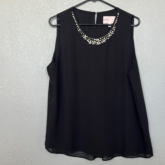 Philosophy Tops - Philosophy Black Blouse with Beaded Neckline Size XL